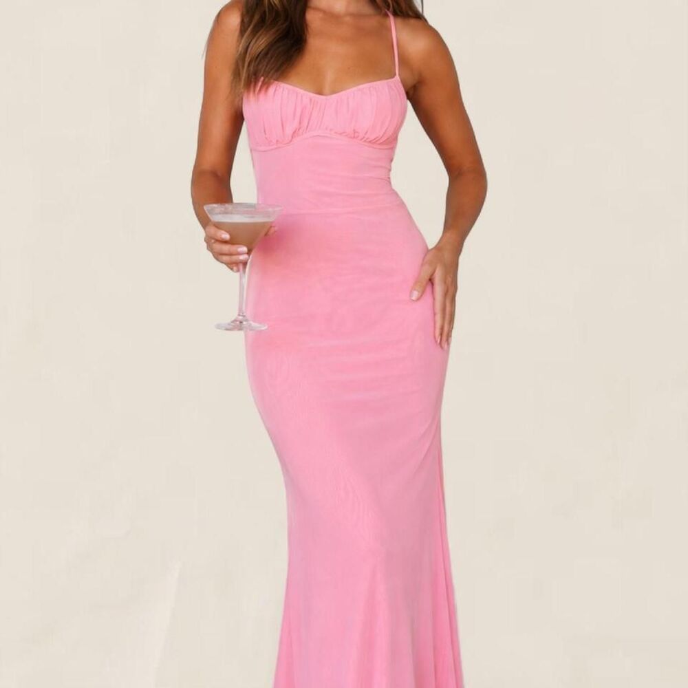 Beginning Boutique coquette Barbiecore pink mesh maxi dress size 6 nwt
